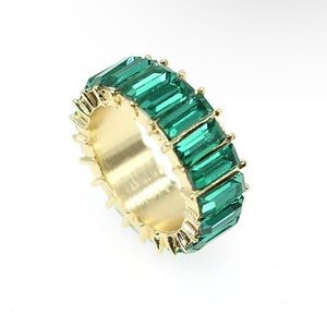 Green Crystal Baguette Band Ring Cubic Zirconia Gold Plated - 9